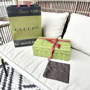 Authentic Gucci Green Gift Box +Jewelry Pouch+Ribbon+paper Bag 11x6.5x4